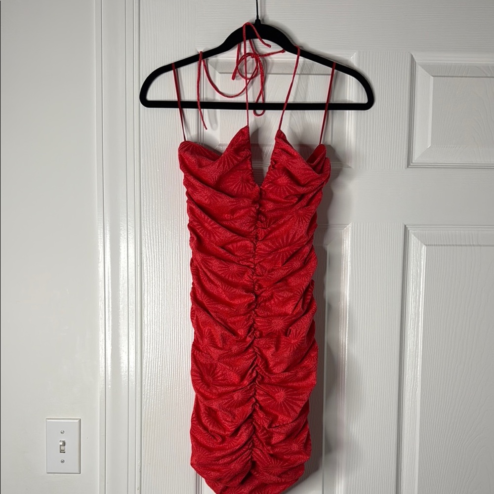 Zara Red Ruched Mini Dress